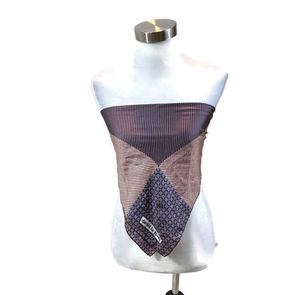 Square Daniel La Foret Brand Silk Scarf Geometric Print 26”x26” - Picture 4 of 14